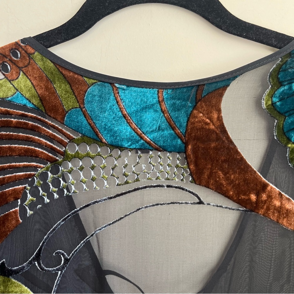 100% silk burnout velvet peacock tunic top - Picture 8 of 13